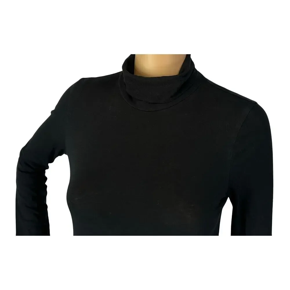 J. Crew Feather Jersey Cotton Turtleneck Top Black CN176 Size XS
